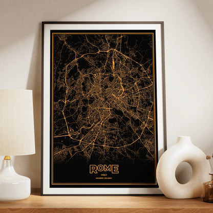 Rome Phosphor Map Poster - Amber CRT