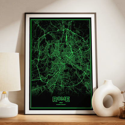 Rome Phosphor Map Poster - Phosphor Green