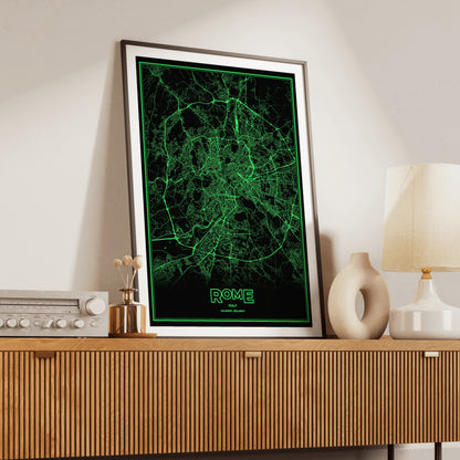 Rome Phosphor Map Poster - Phosphor Green