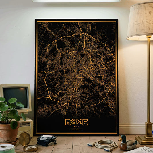 Rome Phosphor Map Poster - Amber CRT