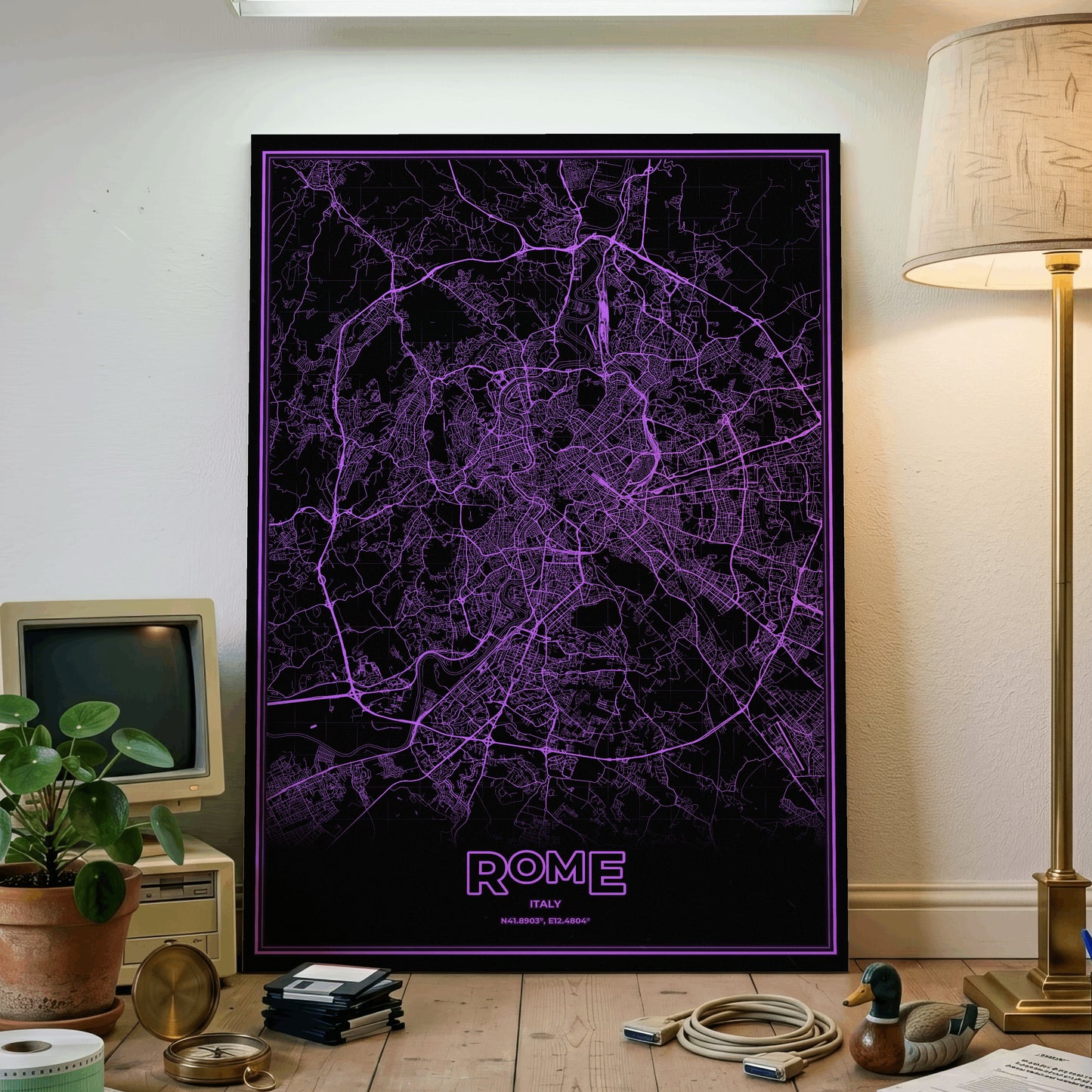 Rome Phosphor Map Poster - EGA Violet