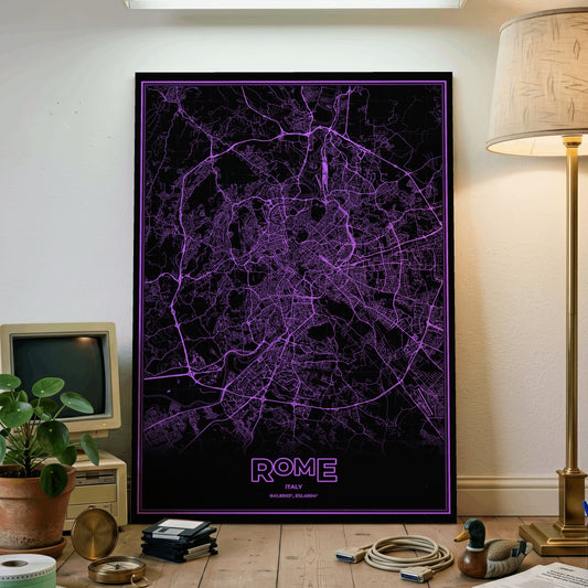 Rome Phosphor Map Poster - EGA Violet
