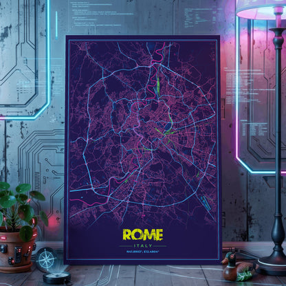 Rome Cyberpunk Map Poster