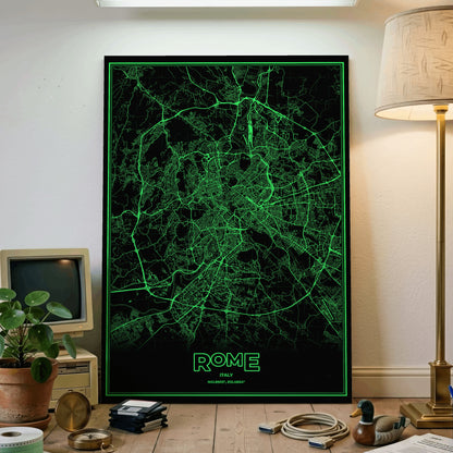 Rome Phosphor Map Poster - Phosphor Green