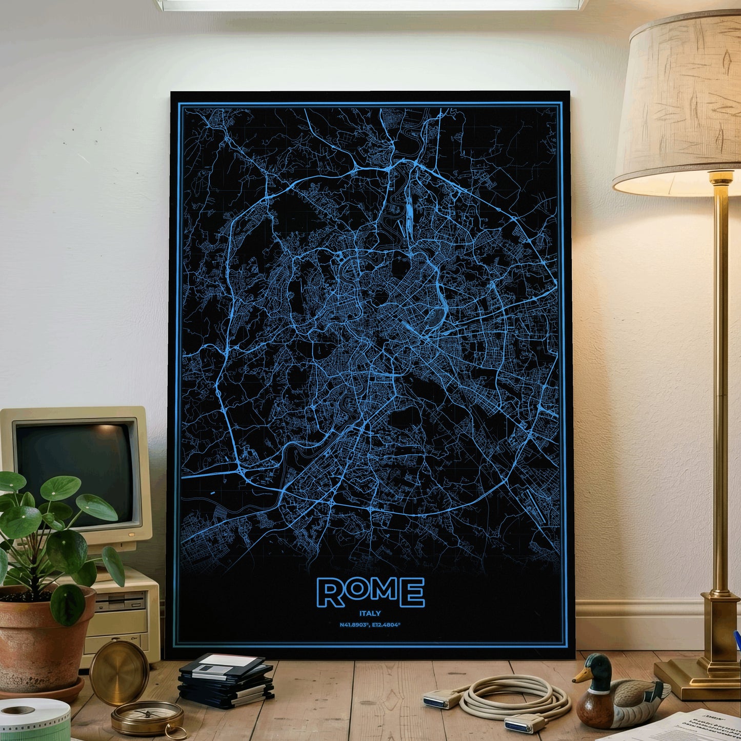 Rome Phosphor Map Poster - IBM Blue