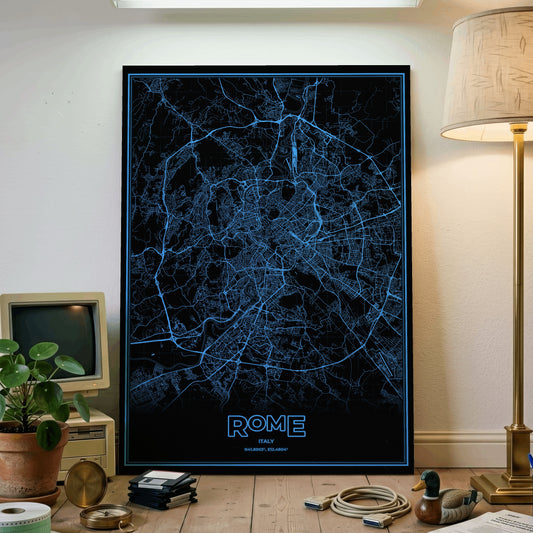 Rome Phosphor Map Poster - IBM Blue