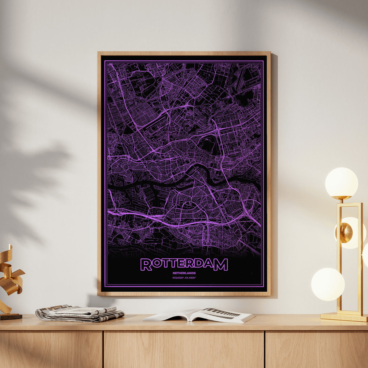 Rotterdam Phosphor Map Poster - EGA Violet