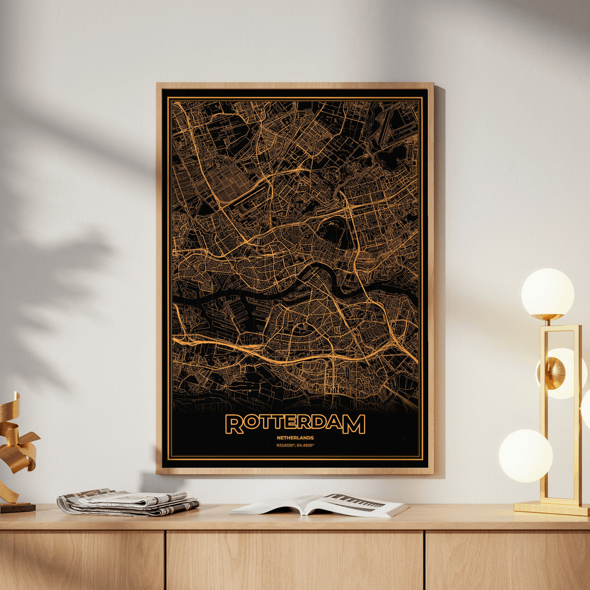Rotterdam Phosphor Map Poster - Amber CRT