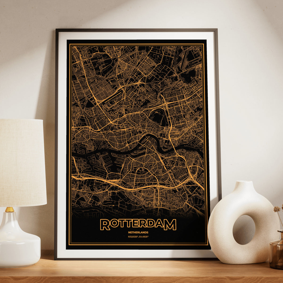 Rotterdam Phosphor Map Poster - Amber CRT
