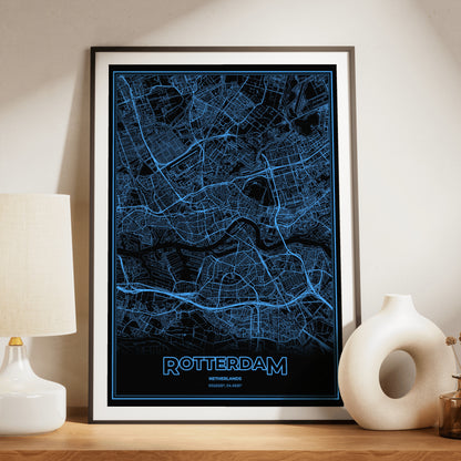 Rotterdam Phosphor Map Poster - IBM Blue