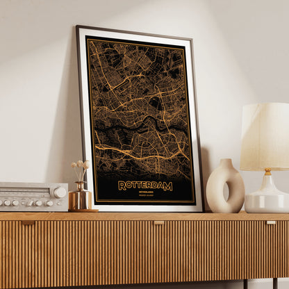 Rotterdam Phosphor Map Poster - Amber CRT