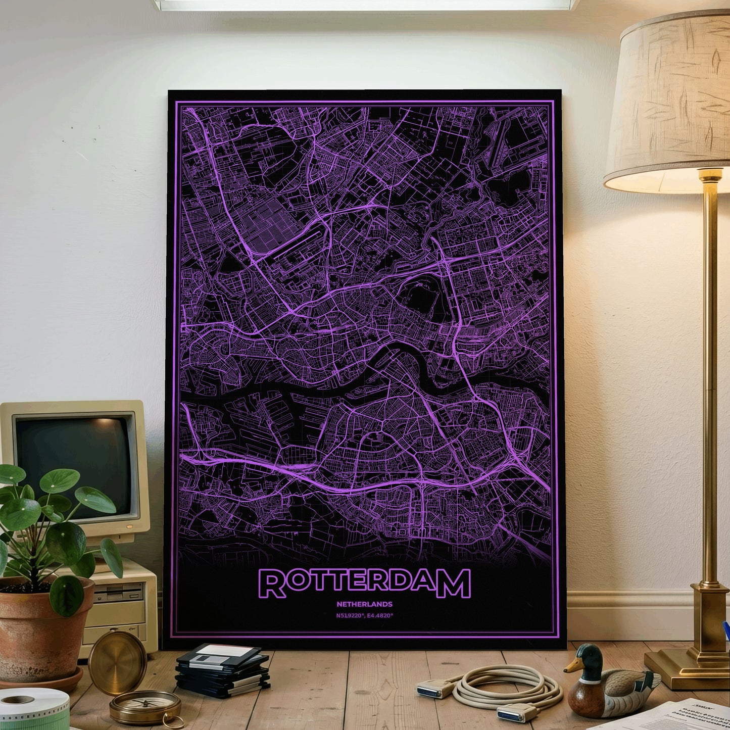 Rotterdam Phosphor Map Poster - EGA Violet