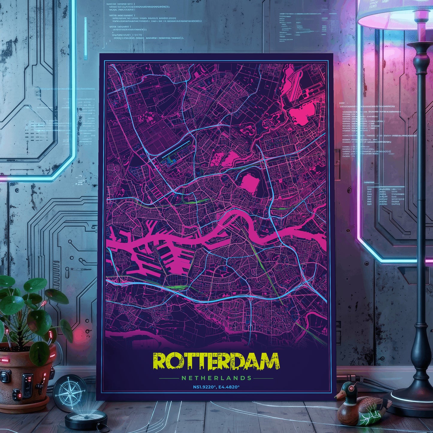 Rotterdam Cyberpunk Map Poster