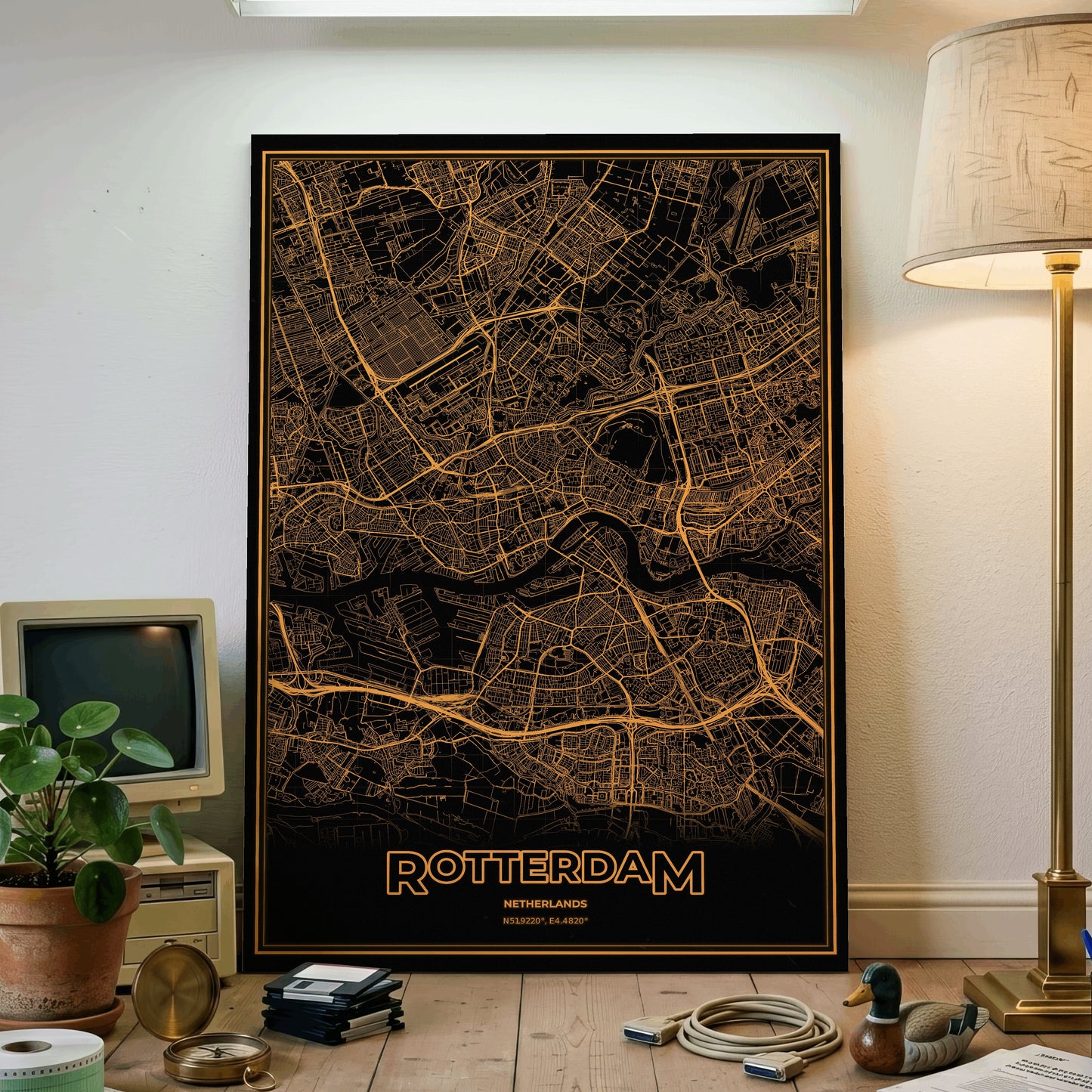 Rotterdam Phosphor Map Poster - Amber CRT