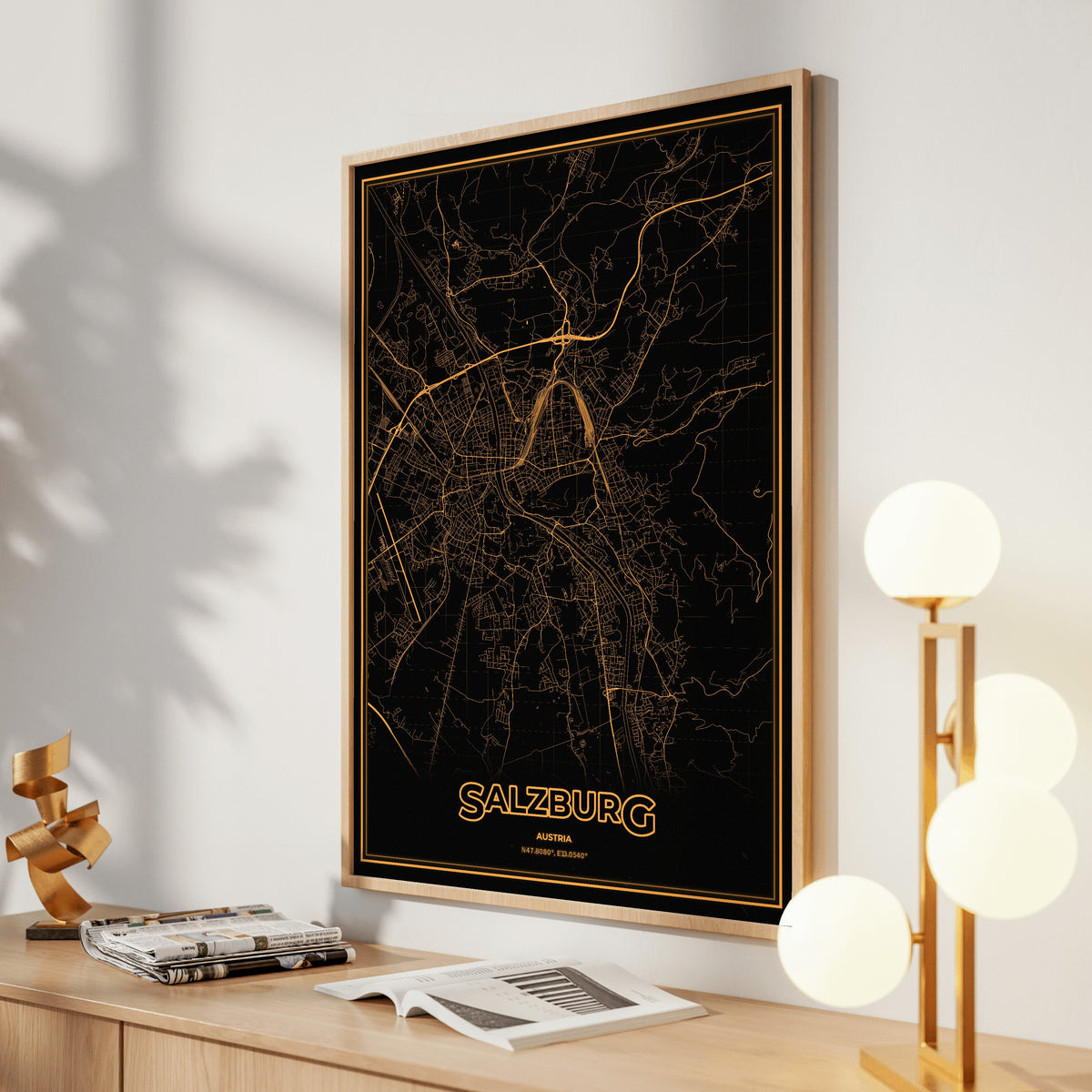 Salzburg Phosphor Map Poster - Amber CRT
