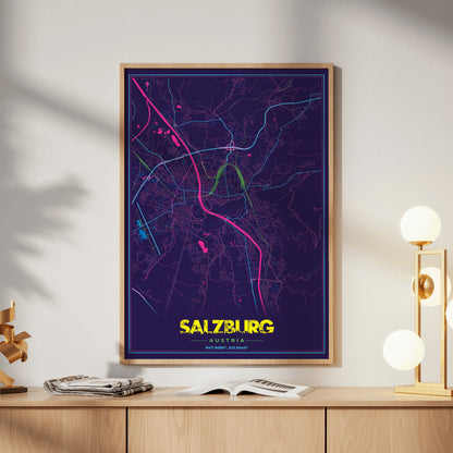 Salzburg Cyberpunk Map Poster