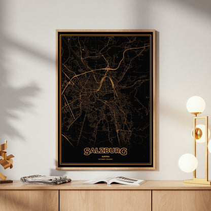 Salzburg Phosphor Map Poster - Amber CRT