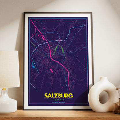Salzburg Cyberpunk Map Poster