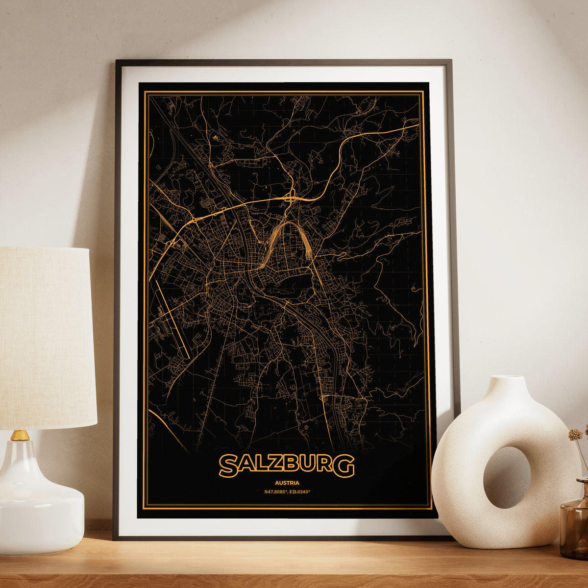 Salzburg Phosphor Map Poster - Amber CRT