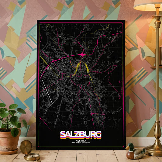 Salzburg Retro Map Poster