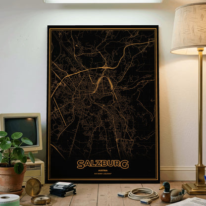 Salzburg Phosphor Map Poster - Amber CRT