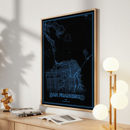 San Francisco Phosphor Map Poster - IBM Blue