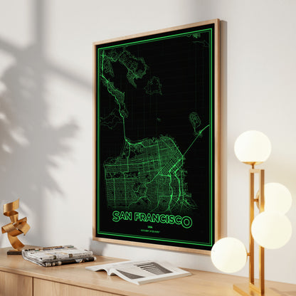San Francisco Phosphor Map Poster - Phosphor Green