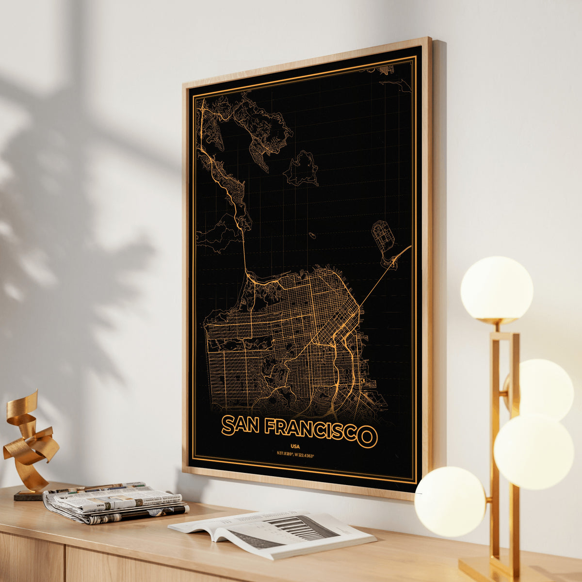 San Francisco Phosphor Map Poster - Amber CRT
