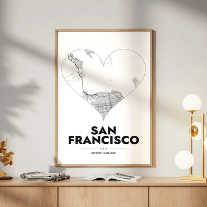 San Francisco Heart Map Poster