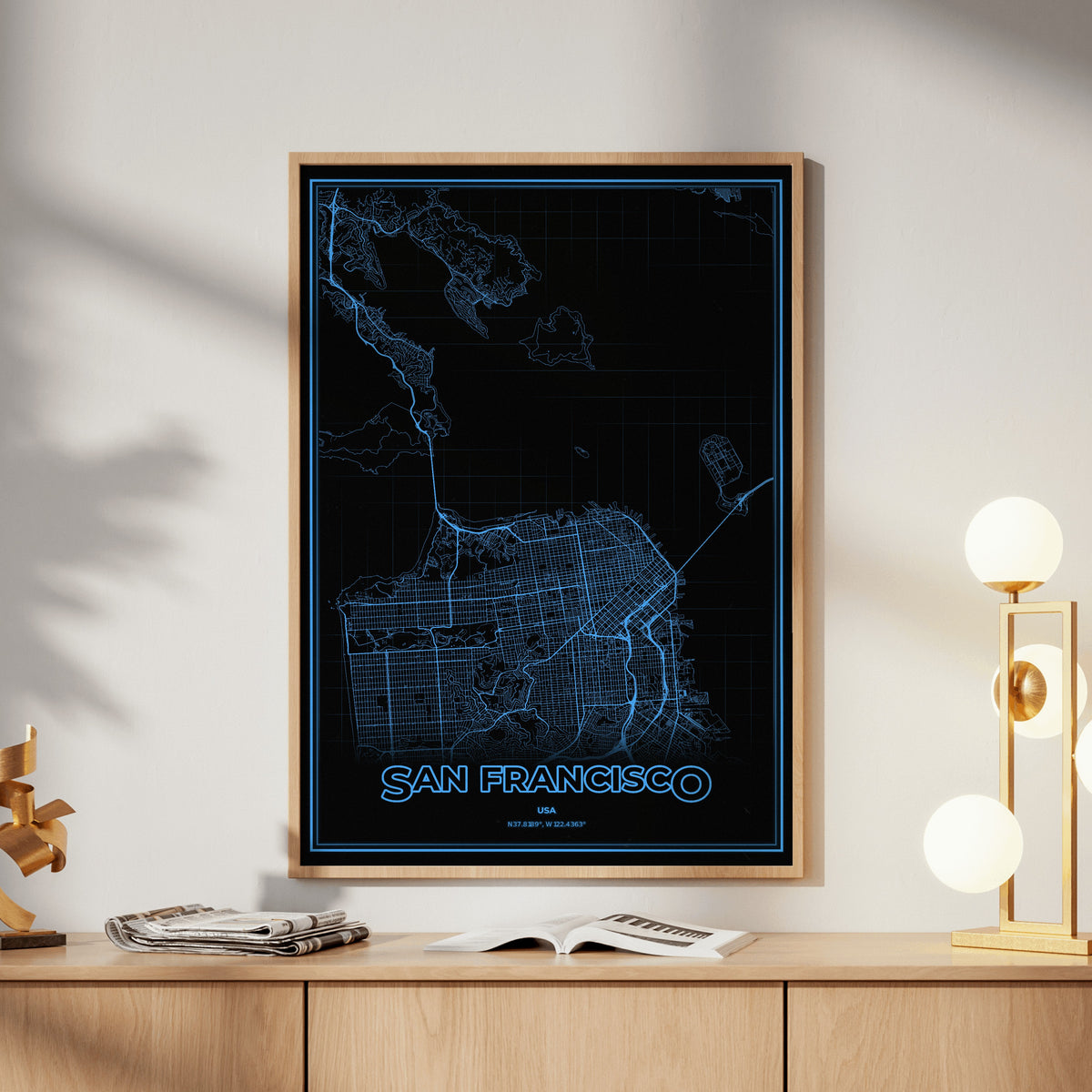 San Francisco Phosphor Map Poster - IBM Blue