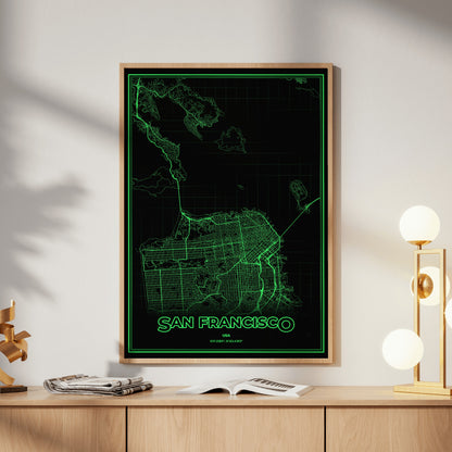 San Francisco Phosphor Map Poster - Phosphor Green