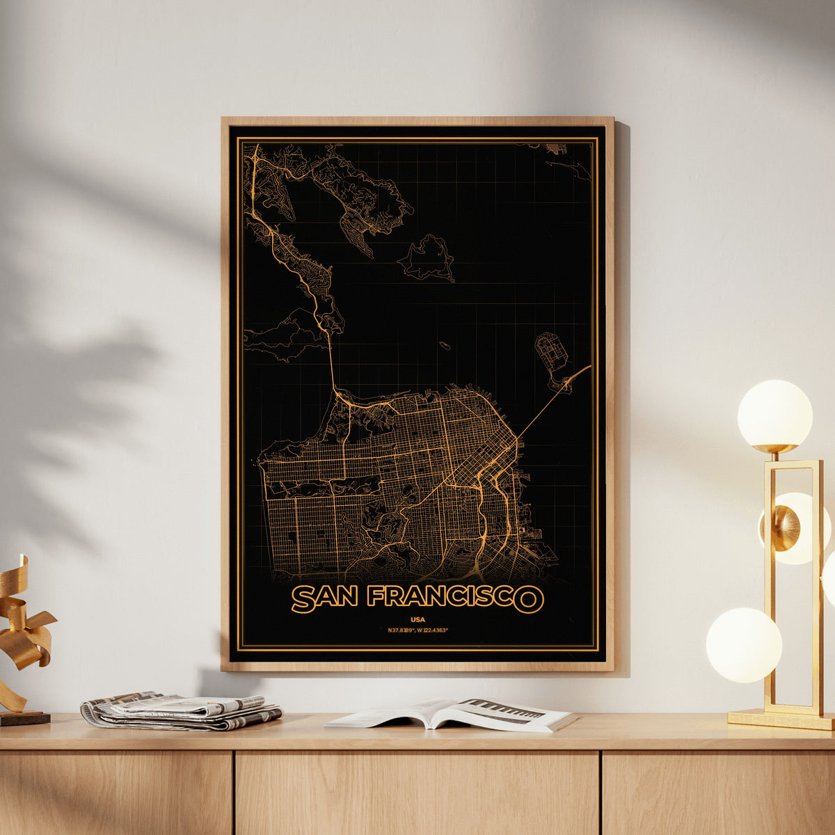 San Francisco Phosphor Map Poster - Amber CRT