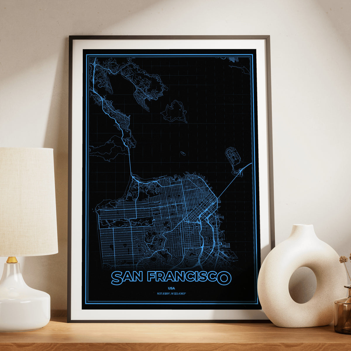 San Francisco Phosphor Map Poster - IBM Blue