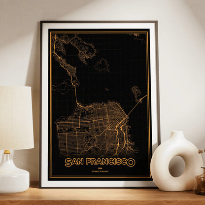 San Francisco Phosphor Map Poster - Amber CRT