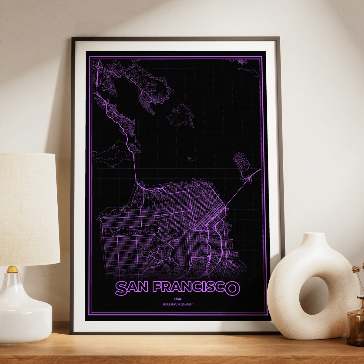 San Francisco Phosphor Map Poster - EGA Violet
