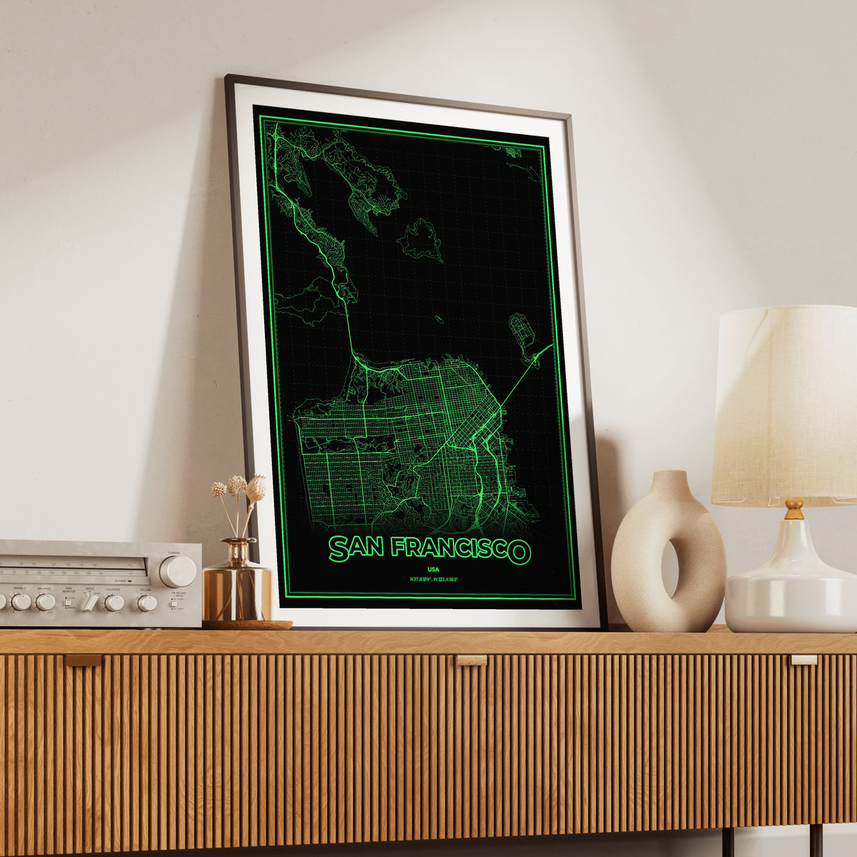 San Francisco Phosphor Map Poster - Phosphor Green