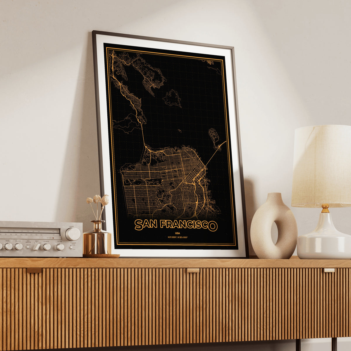 San Francisco Phosphor Map Poster - Amber CRT