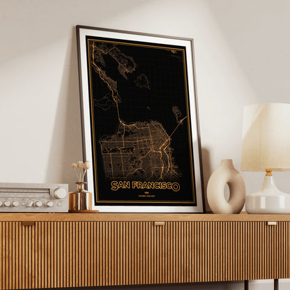 San Francisco Phosphor Map Poster - Amber CRT
