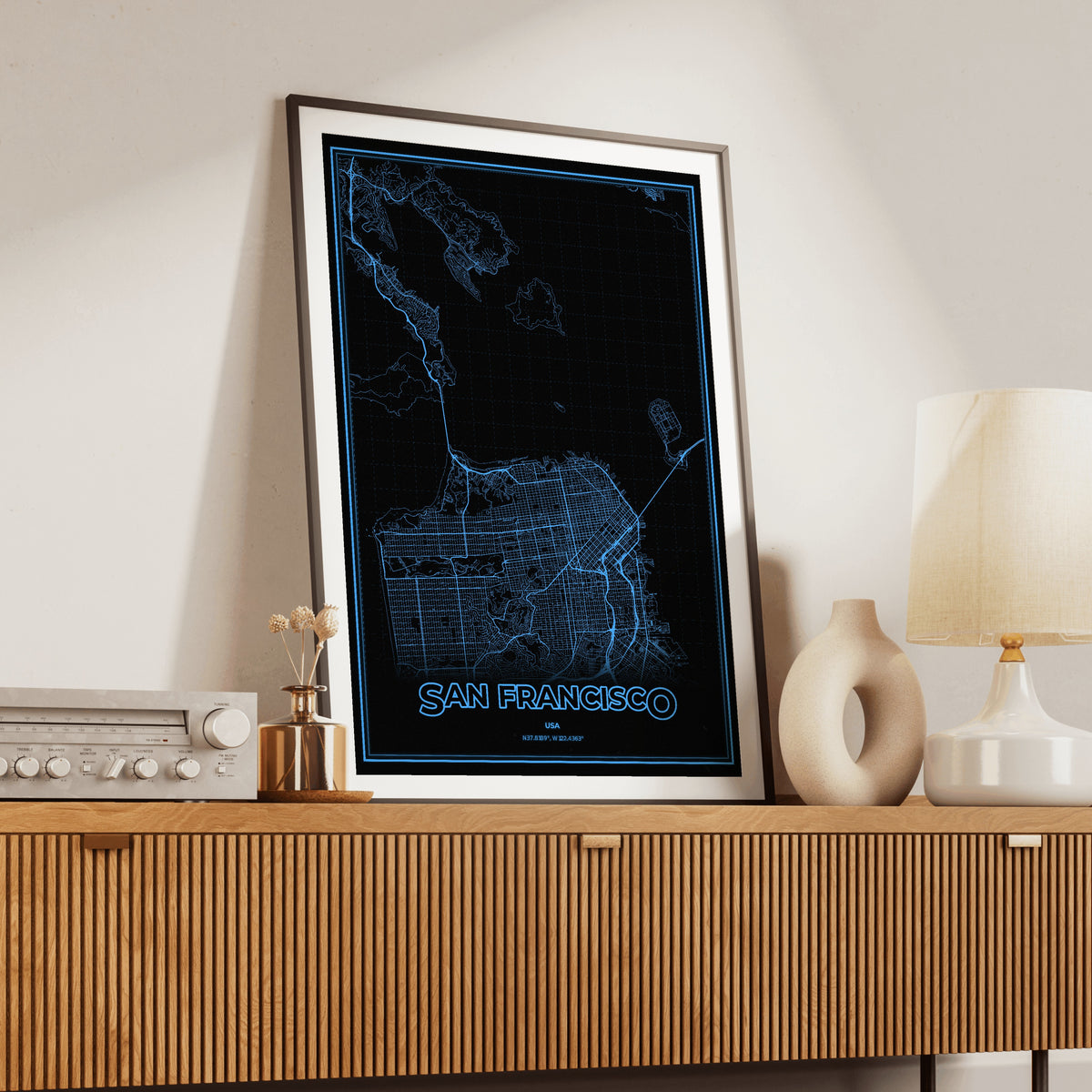 San Francisco Phosphor Map Poster - IBM Blue