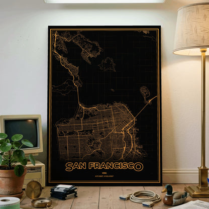 San Francisco Phosphor Map Poster - Amber CRT