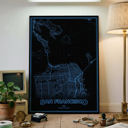 San Francisco Phosphor Map Poster - IBM Blue