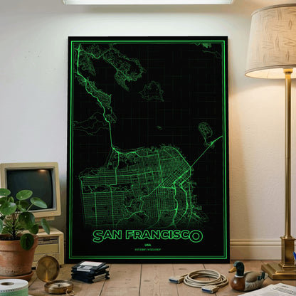 San Francisco Phosphor Map Poster - Phosphor Green