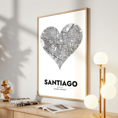 Santiago Heart Map Poster