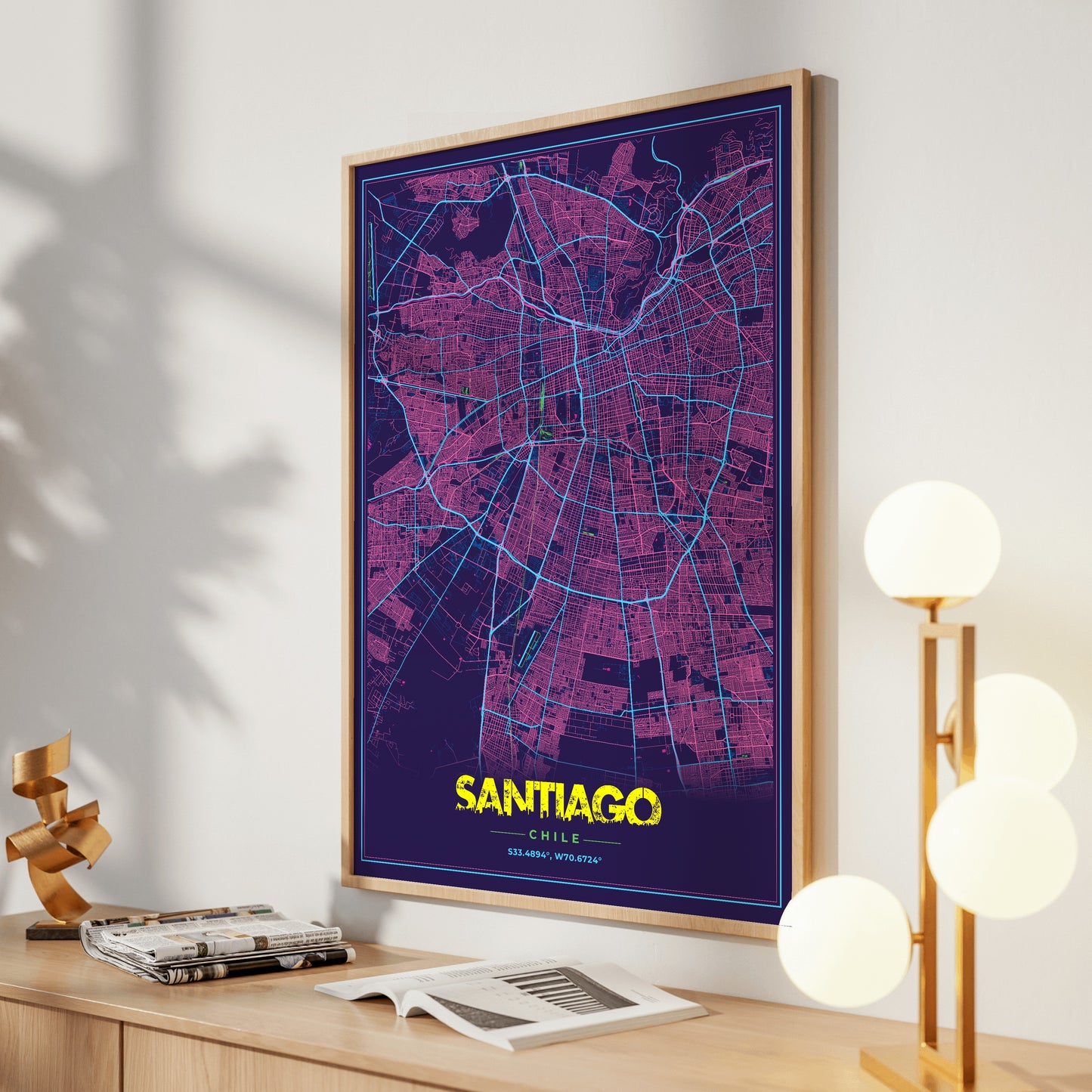 Santiago Cyberpunk Map Poster