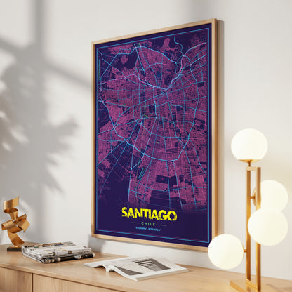 Santiago Cyberpunk Map Poster