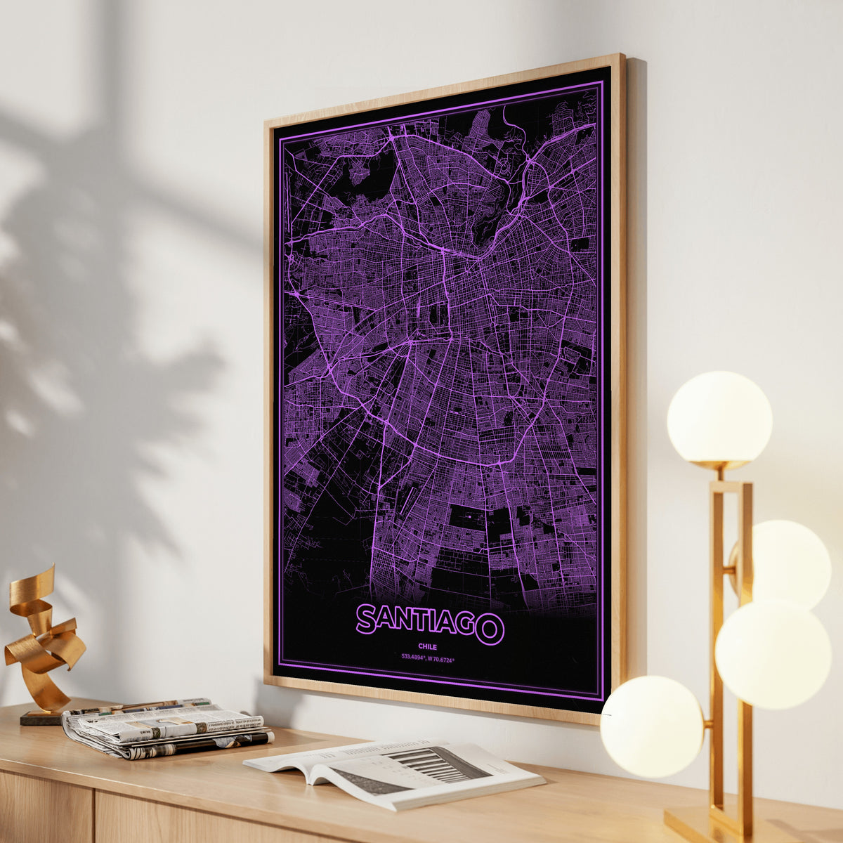 Santiago Phosphor Map Poster - EGA Violet