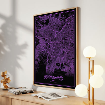 Santiago Phosphor Map Poster - EGA Violet