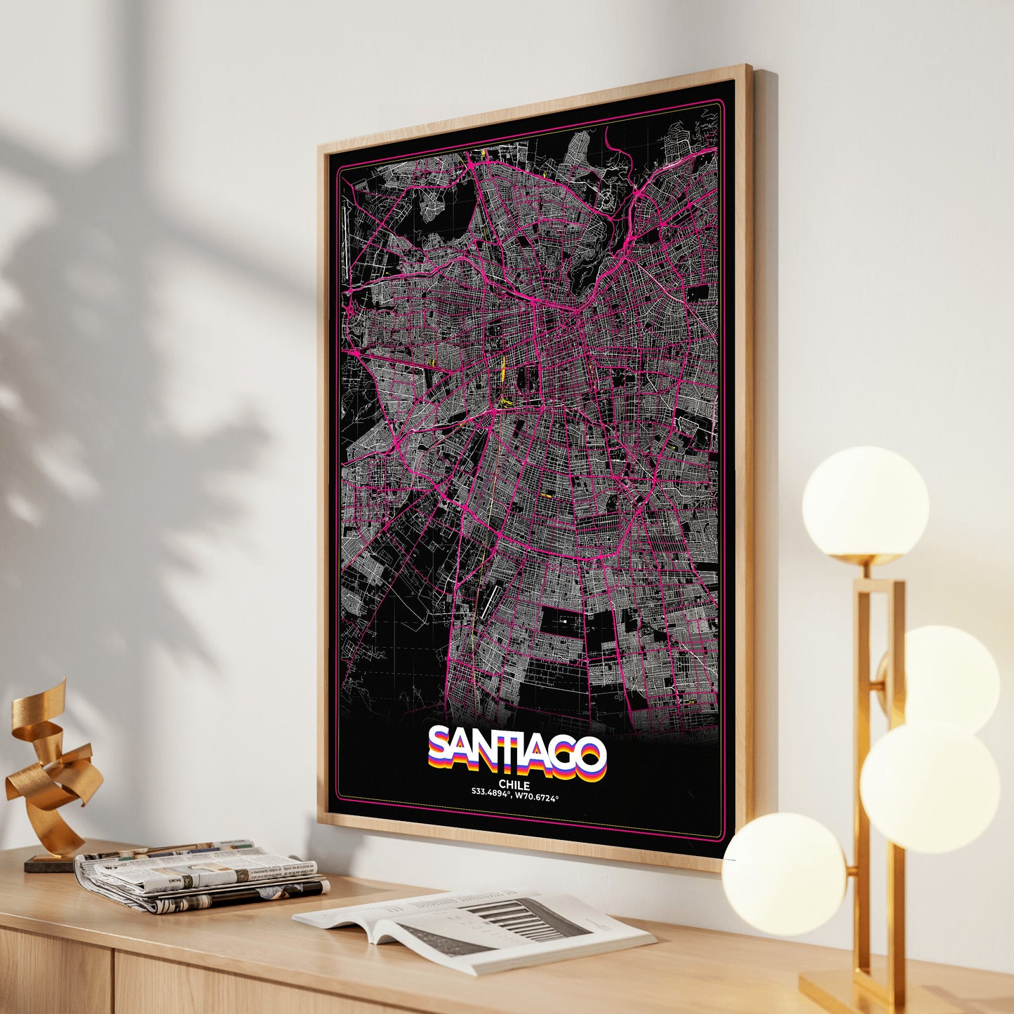 Santiago Retro Map Poster