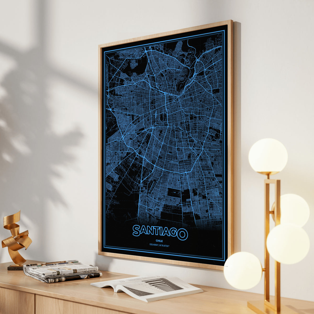 Santiago Phosphor Map Poster - IBM Blue