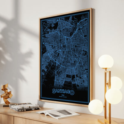Santiago Phosphor Map Poster - IBM Blue